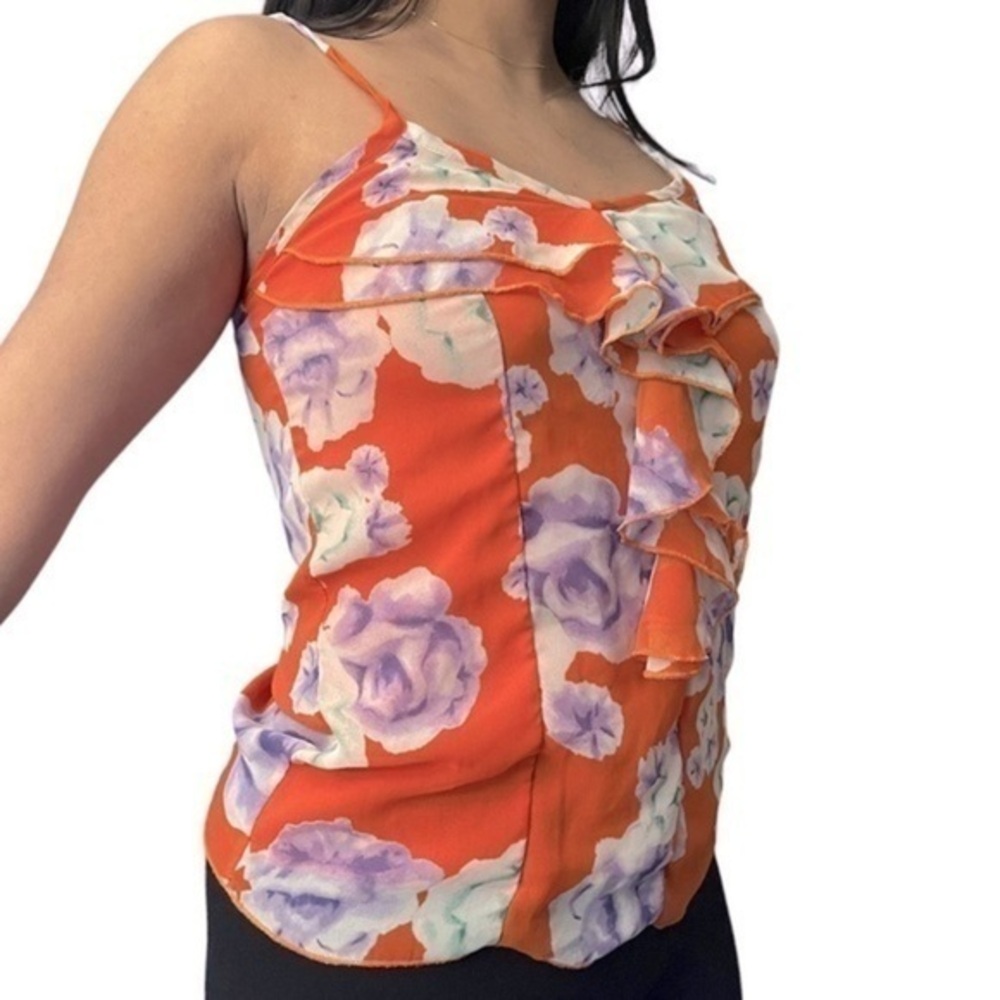 Costa Blanca Red Floral Ruffle Cami Top Adjustable Strap S